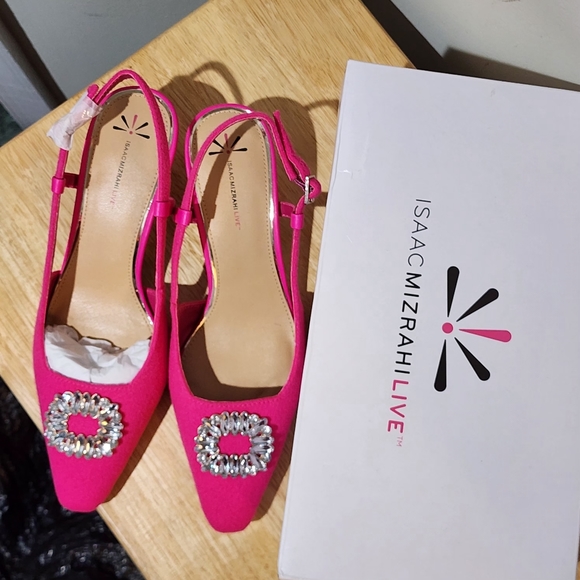 NIB Hot Pink Kitten Sling Back heel with sparkly buckle on top Size 9M EU 40.5 - Picture 7 of 13